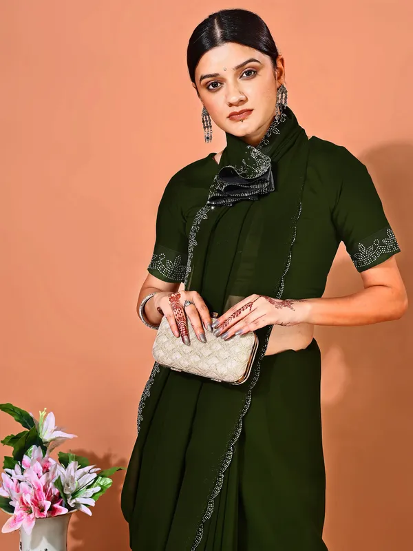 Leelavati_Embellished_Bollywood_Chiffon_Saree_Dark_Green