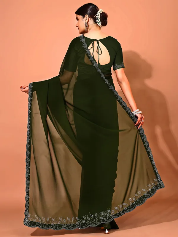 Leelavati_Embellished_Bollywood_Chiffon_Saree_Dark_Green