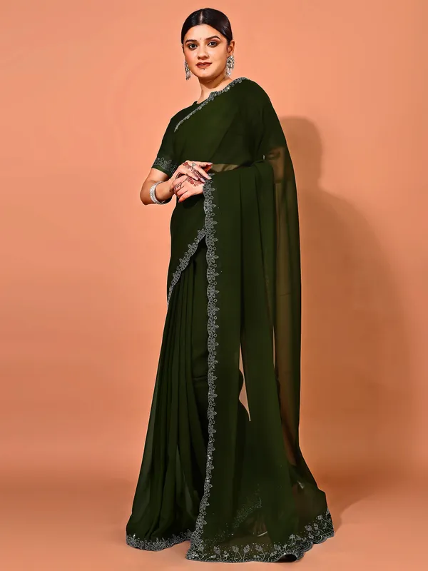 Leelavati_Embellished_Bollywood_Chiffon_Saree_Dark_Green