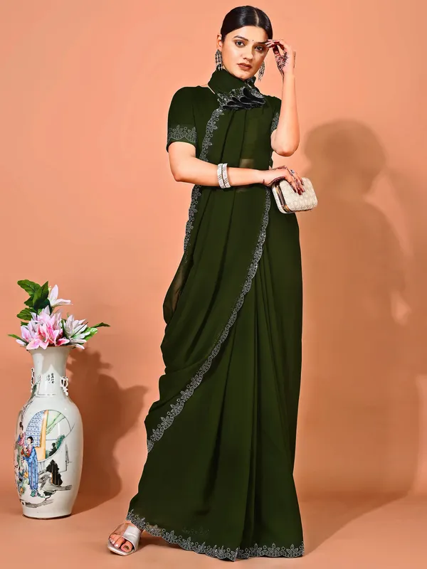 Leelavati_Embellished_Bollywood_Chiffon_Saree_Dark_Green