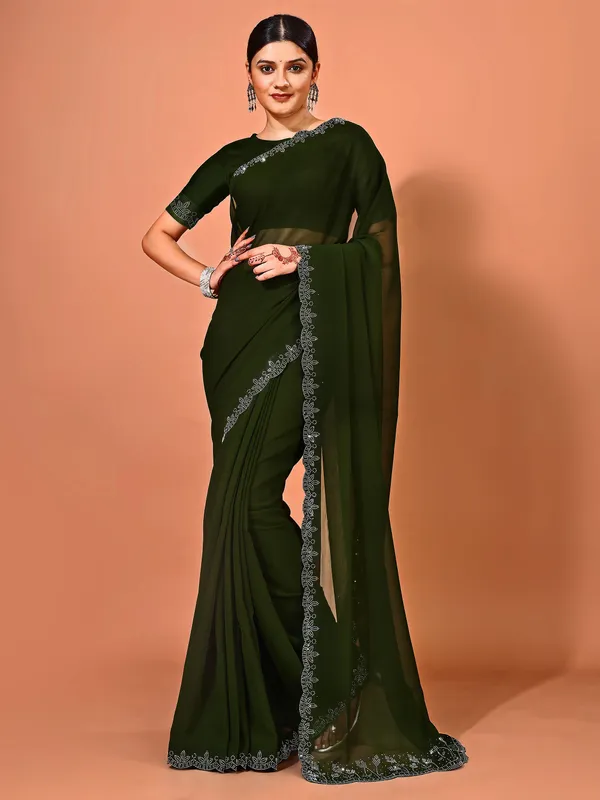 Leelavati_Embellished_Bollywood_Chiffon_Saree_Dark_Green