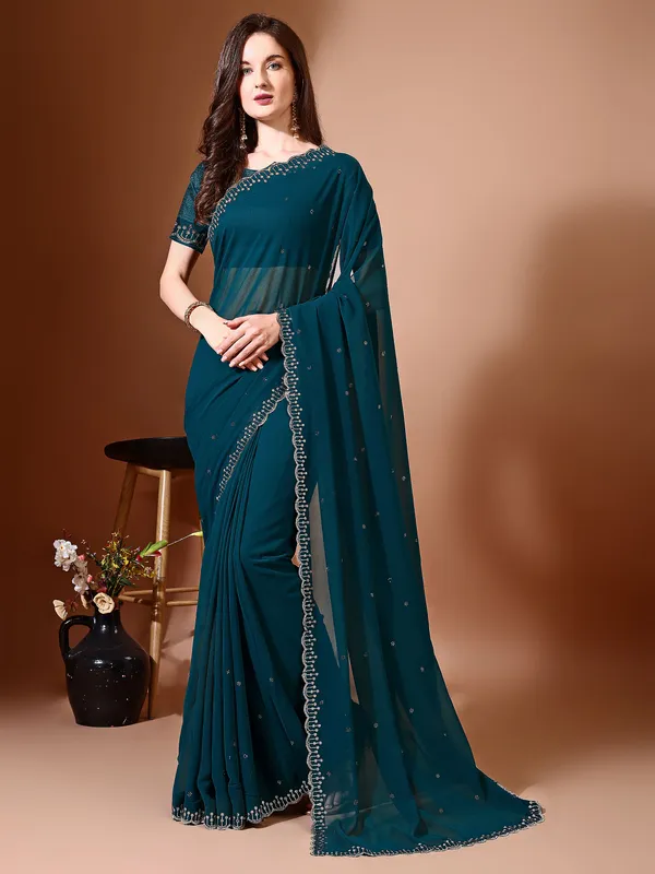 Leelavati_Embellished_Bollywood_Chiffon_Saree_Blue