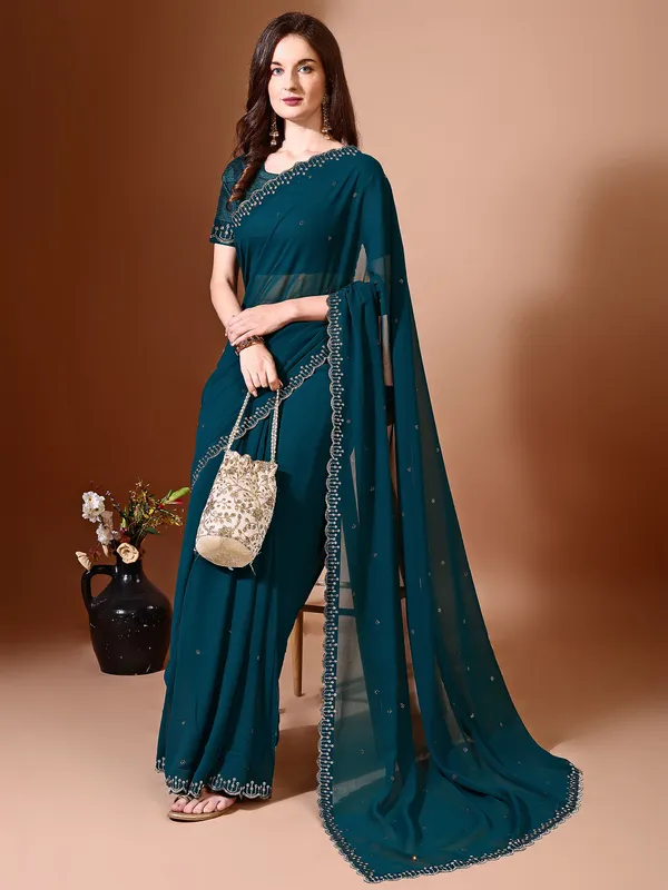 Leelavati_Embellished_Bollywood_Chiffon_Saree_Blue