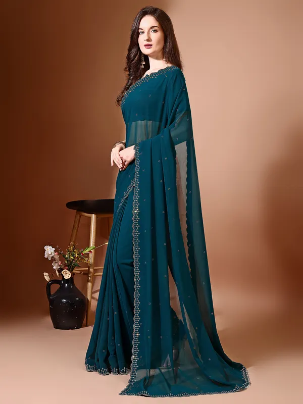 Leelavati_Embellished_Bollywood_Chiffon_Saree_Blue