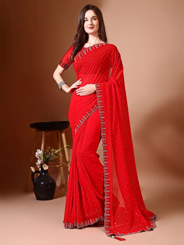 Leelavati_Embellished_Bollywood_Chiffon_Saree_Red