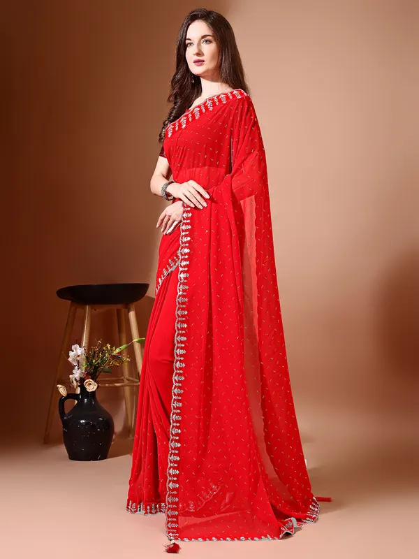 Leelavati_Embellished_Bollywood_Chiffon_Saree_Red