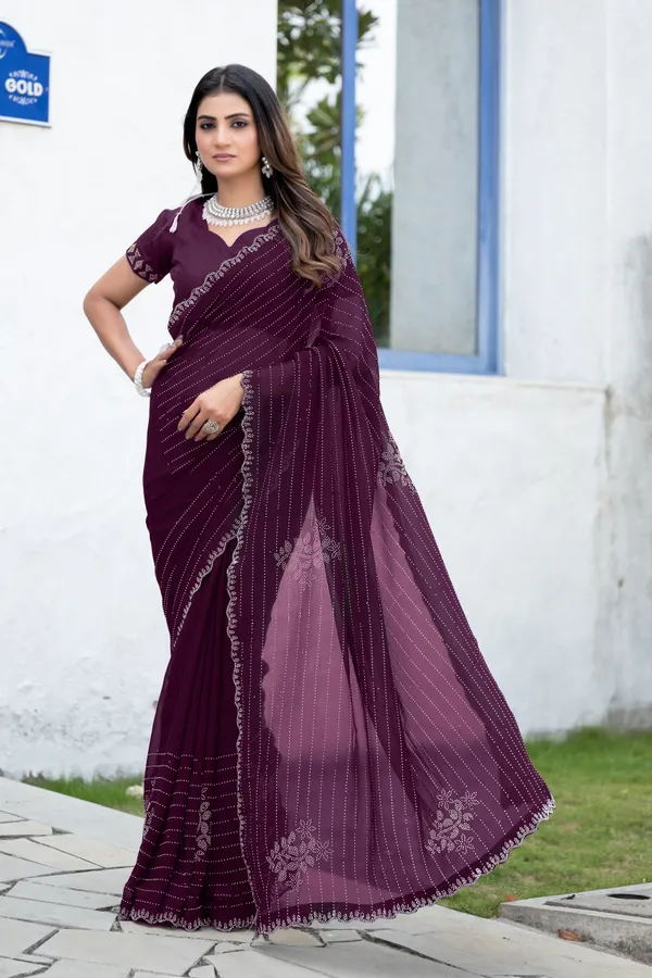 Leelavati_Embellished_Bollywood_Chiffon_Saree_Maroon
