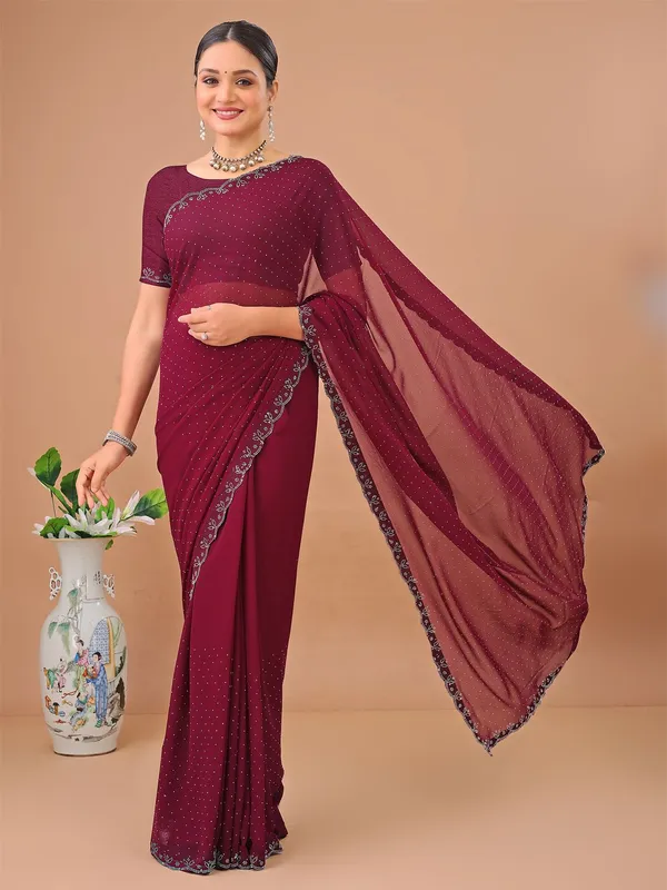 Leelavati_Embellished_Bollywood_Chiffon_Saree_Maroon