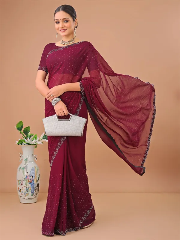 Leelavati_Embellished_Bollywood_Chiffon_Saree_Maroon