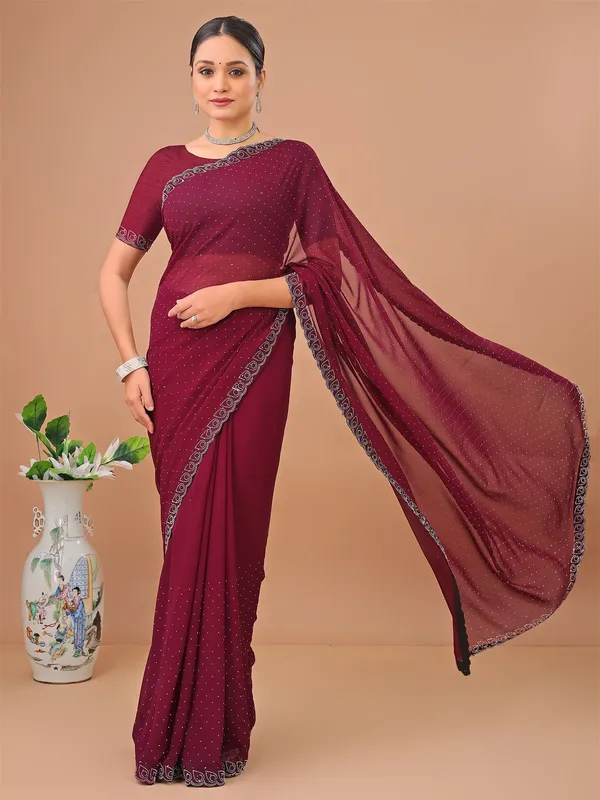 Leelavati_Embellished_Bollywood_Chiffon_Saree_Maroon