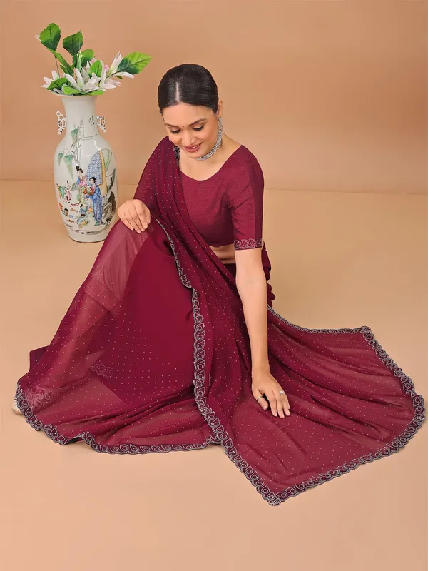 Leelavati_Embellished_Bollywood_Chiffon_Saree_Maroon
