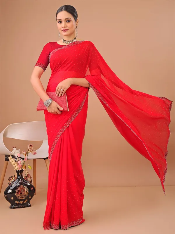 Leelavati_Embellished_Bollywood_Chiffon_Saree_Red