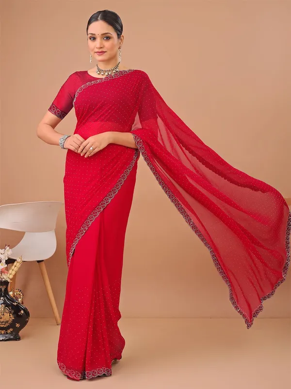 Leelavati_Embellished_Bollywood_Chiffon_Saree_Red