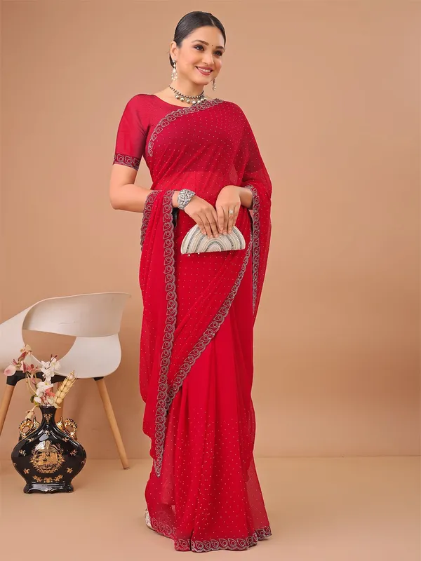 Leelavati_Embellished_Bollywood_Chiffon_Saree_Red