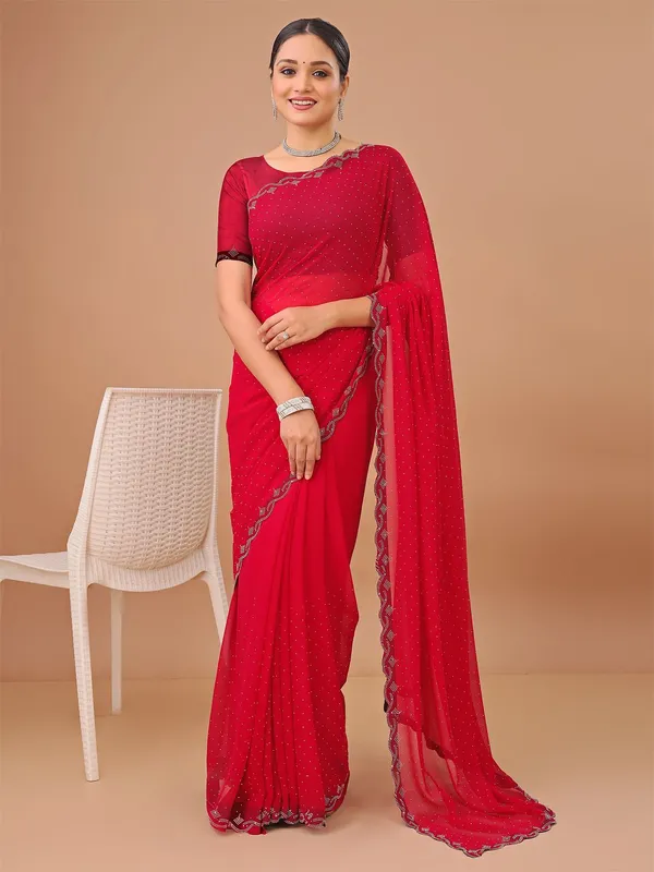 Leelavati_Embellished_Bollywood_Chiffon_Saree_Red