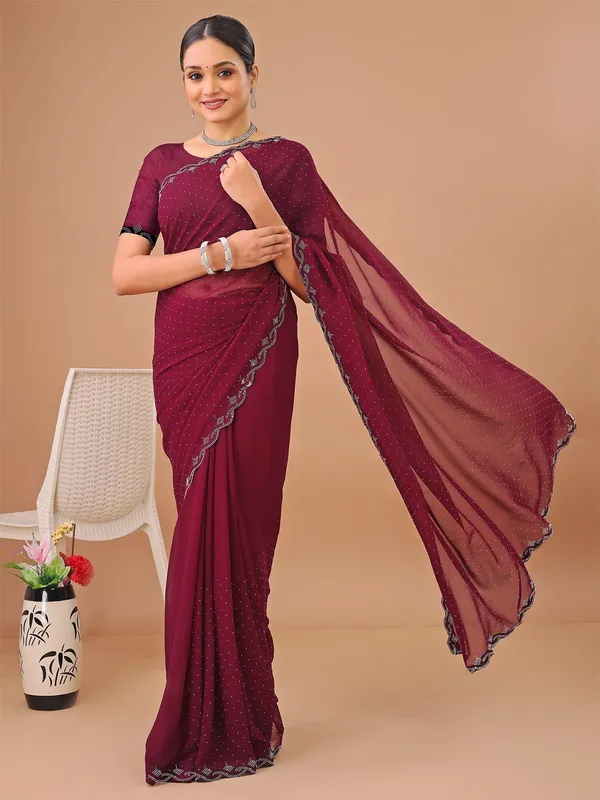 Leelavati_Embellished_Bollywood_Chiffon_Saree_Maroon