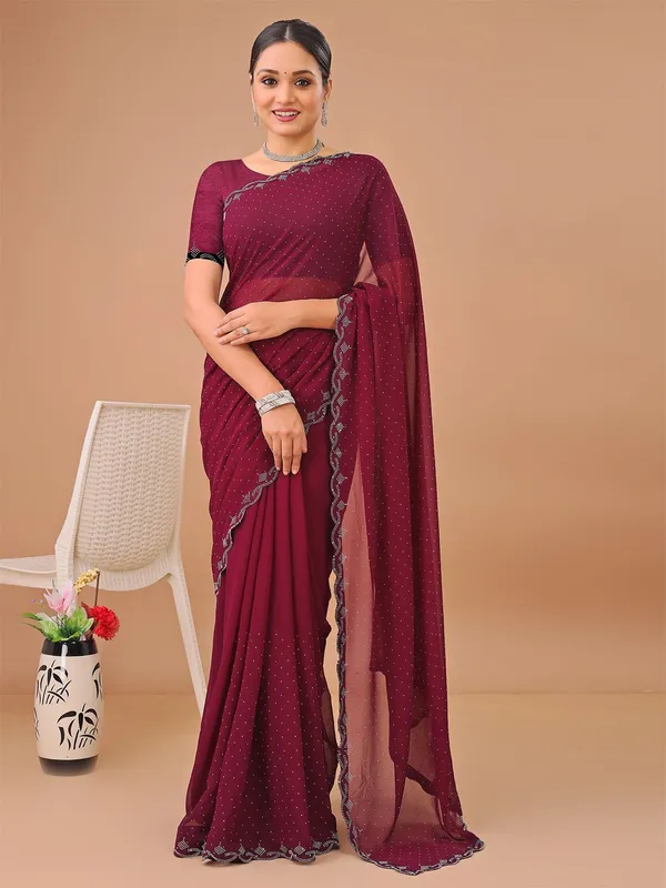 Leelavati_Embellished_Bollywood_Chiffon_Saree_Maroon