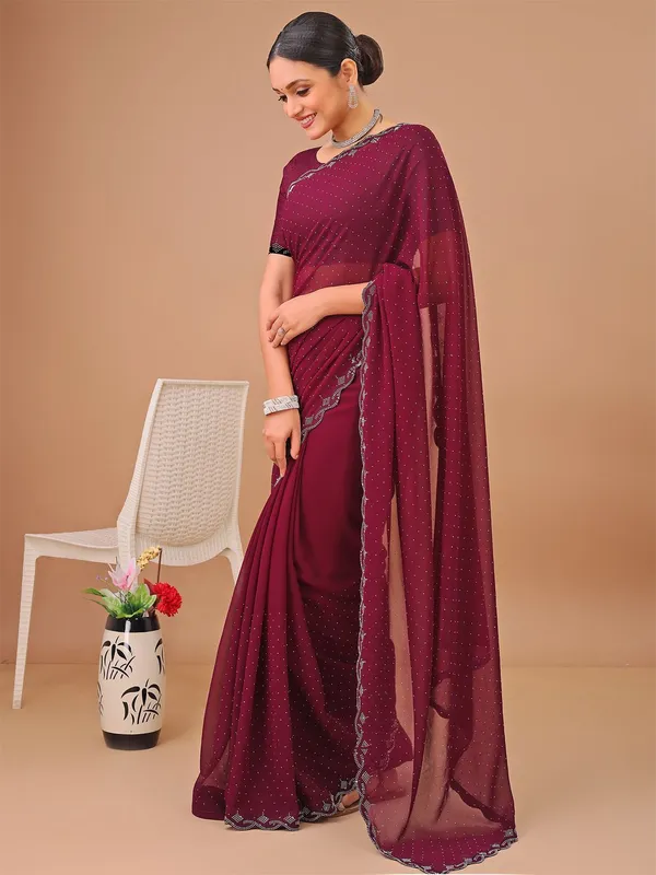 Leelavati_Embellished_Bollywood_Chiffon_Saree_Maroon