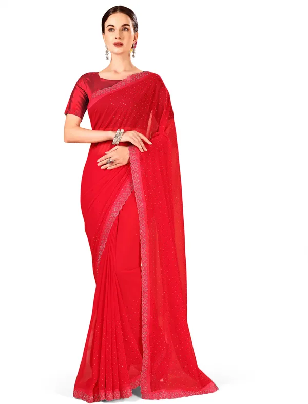 Leelavati_Embellished_Bollywood_Chiffon_Saree_Red
