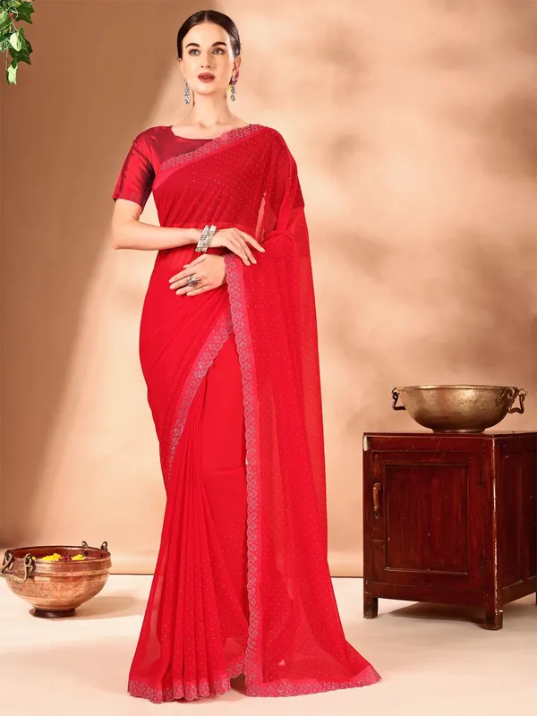 Leelavati_Embellished_Bollywood_Chiffon_Saree_Red