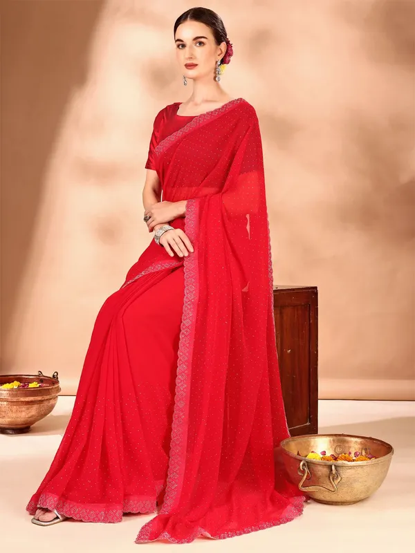 Leelavati_Embellished_Bollywood_Chiffon_Saree_Red