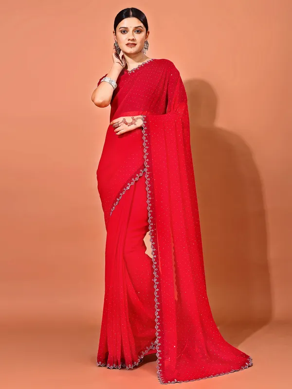 Leelavati_Embellished_Bollywood_Chiffon_Saree_Red