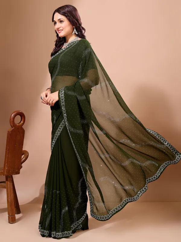 Leelavati_Embroidered_Embellished_Bollywood_Georgette_Saree_Dark_Green