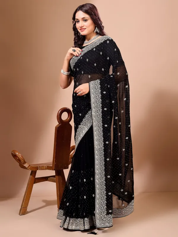 Leelavati_Embroidered_Embellished_Bollywood_Georgette_Saree_Black