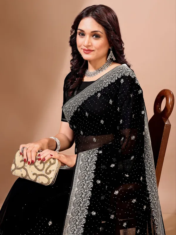 Leelavati_Embroidered_Embellished_Bollywood_Georgette_Saree_Black