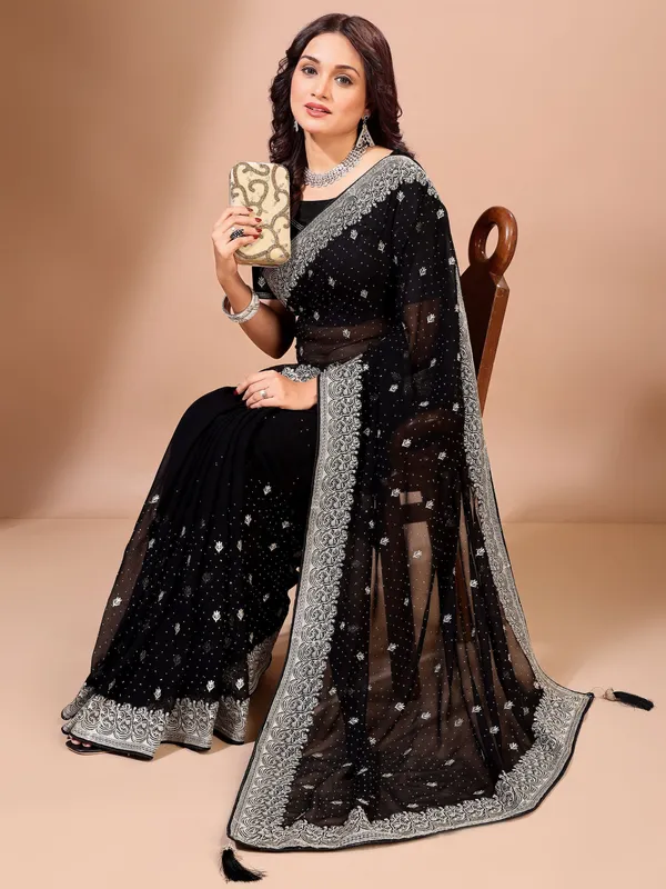 Leelavati_Embroidered_Embellished_Bollywood_Georgette_Saree_Black