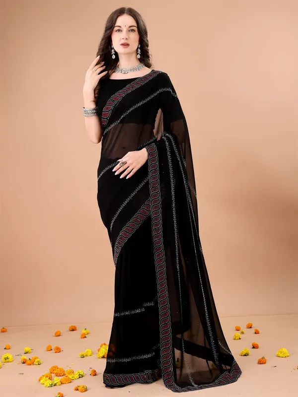 Leelavati_Embroidered_Embellished_Bollywood_Georgette_Saree_Black