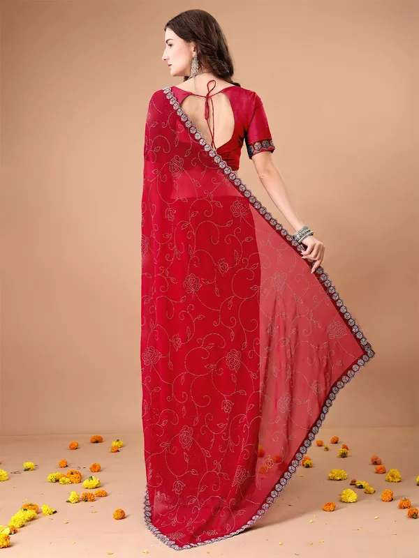 Leelavati_Embroidered_Embellished_Bollywood_Georgette_Saree_Red