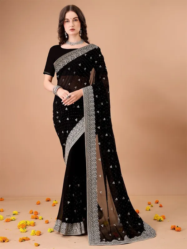 Leelavati_Embroidered_Embellished_Bollywood_Georgette_Saree_Black