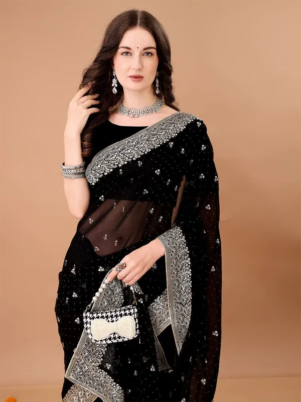 Leelavati_Embroidered_Embellished_Bollywood_Georgette_Saree_Black