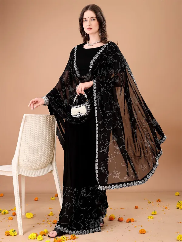 Leelavati_Embroidered_Embellished_Bollywood_Georgette_Saree_Black