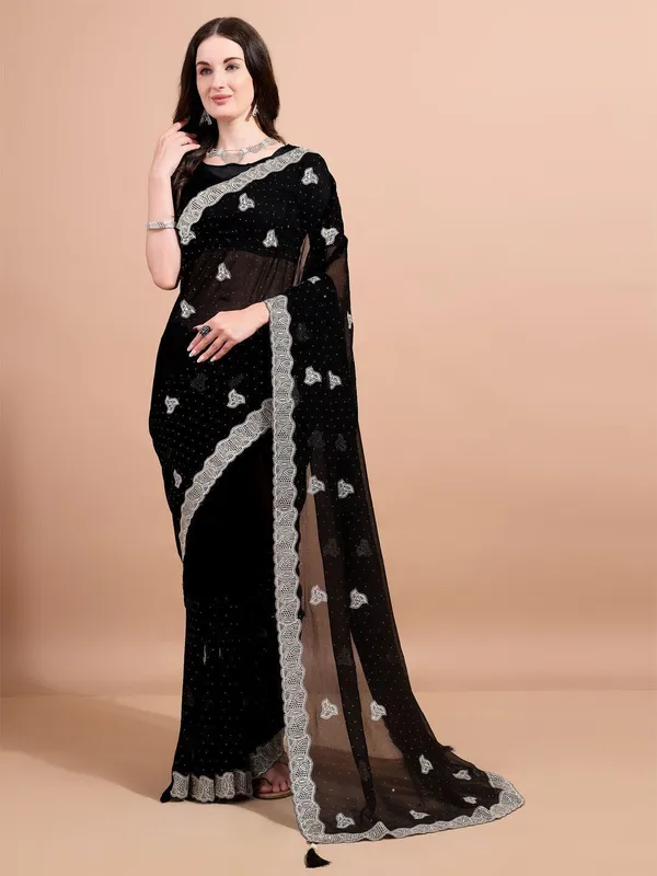Leelavati_Embroidered_Embellished_Bollywood_Georgette_Saree_Black