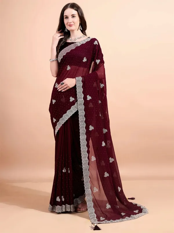 Leelavati_Embroidered_Embellished_Bollywood_Georgette_Saree_Maroon