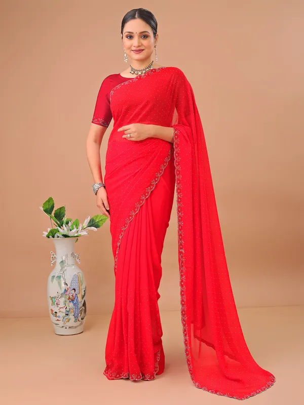 Leelavati_Embellished_Bollywood_Chiffon_Saree_Red