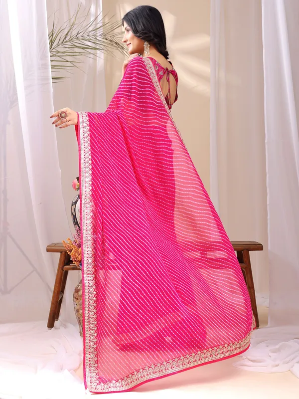 Leelavati_Striped_Embroidered_Bandhani_Georgette_Saree_Pink