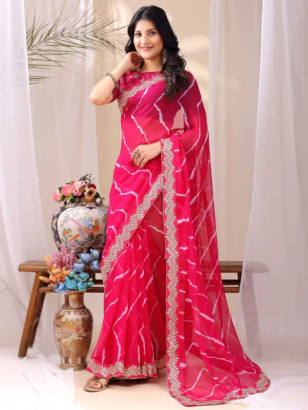 Leelavati_Striped_Embroidered_Bandhani_Georgette_Saree_Pink