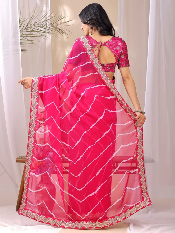 Leelavati_Striped_Embroidered_Bandhani_Georgette_Saree_Pink