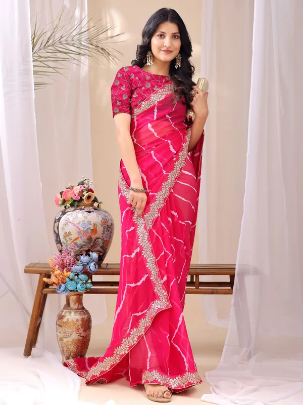 Leelavati_Striped_Embroidered_Bandhani_Georgette_Saree_Pink