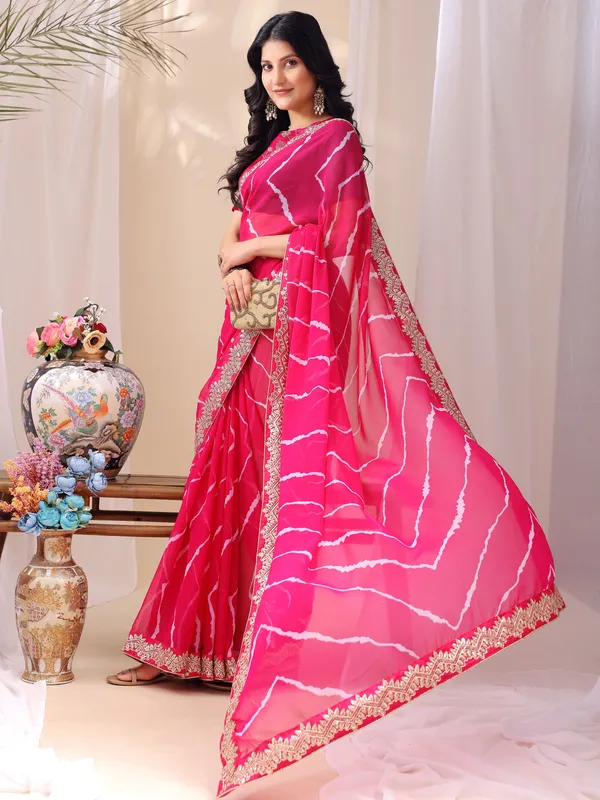 Leelavati_Striped_Embroidered_Bandhani_Georgette_Saree_Pink