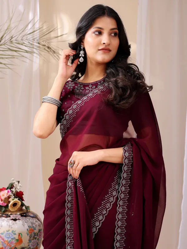 Leelavati_Embroidered_Embellished_Bollywood_Georgette_Saree_Maroon