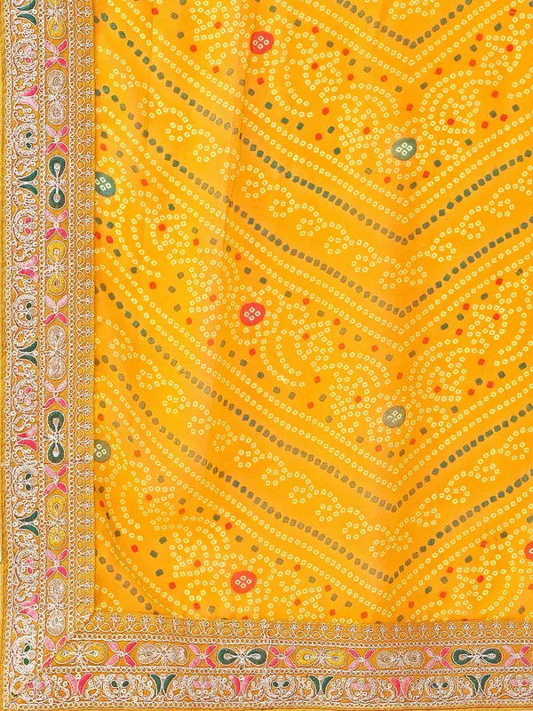 Leelavati_Embroidered_Striped_Bandhani_Georgette_Saree_Yellow