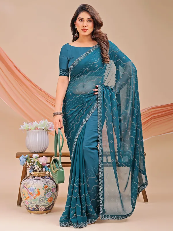 Leelavati_Embellished_Bollywood_Chiffon_Saree_Blue