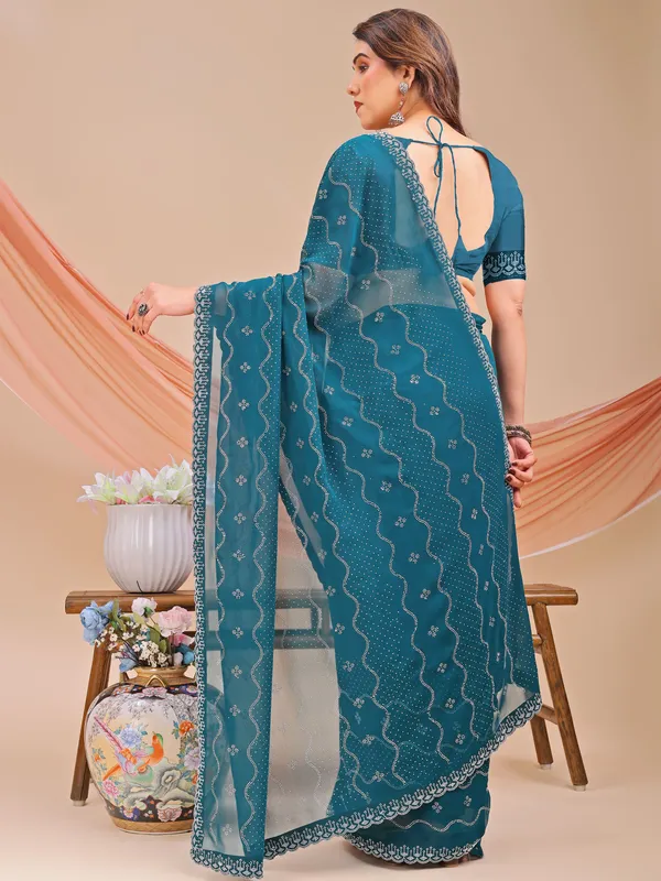 Leelavati_Embellished_Bollywood_Chiffon_Saree_Blue