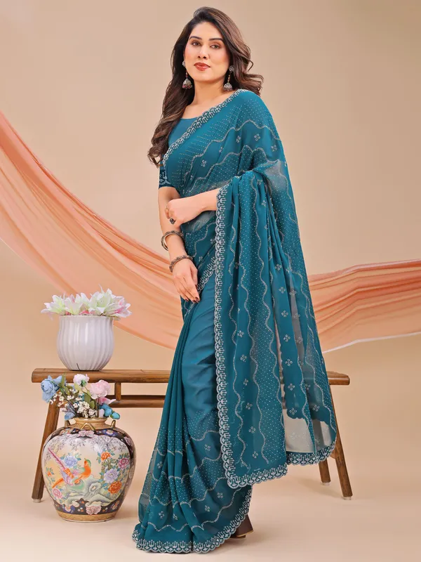 Leelavati_Embellished_Bollywood_Chiffon_Saree_Blue