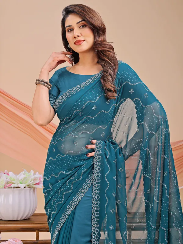 Leelavati_Embellished_Bollywood_Chiffon_Saree_Blue