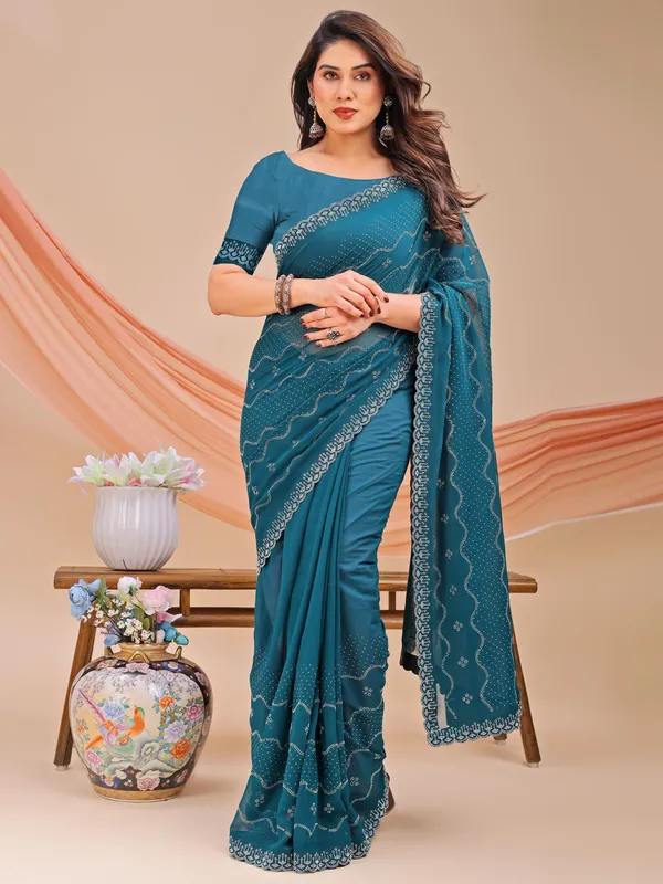 Leelavati_Embellished_Bollywood_Chiffon_Saree_Blue